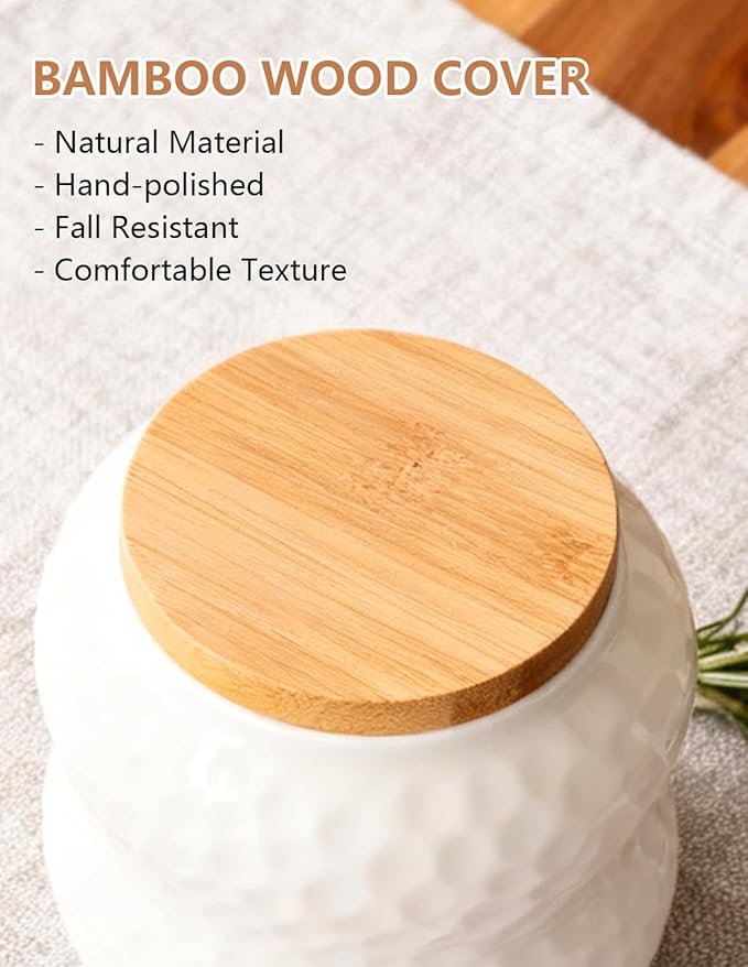Ceramic Food Storage Containers with Lids, White Kitchen Canisters for Countertop, Small Food Containers Jar for Coffee Bean, Sugar, Tea, Spices and More, Home Decor (300ml/10oz)