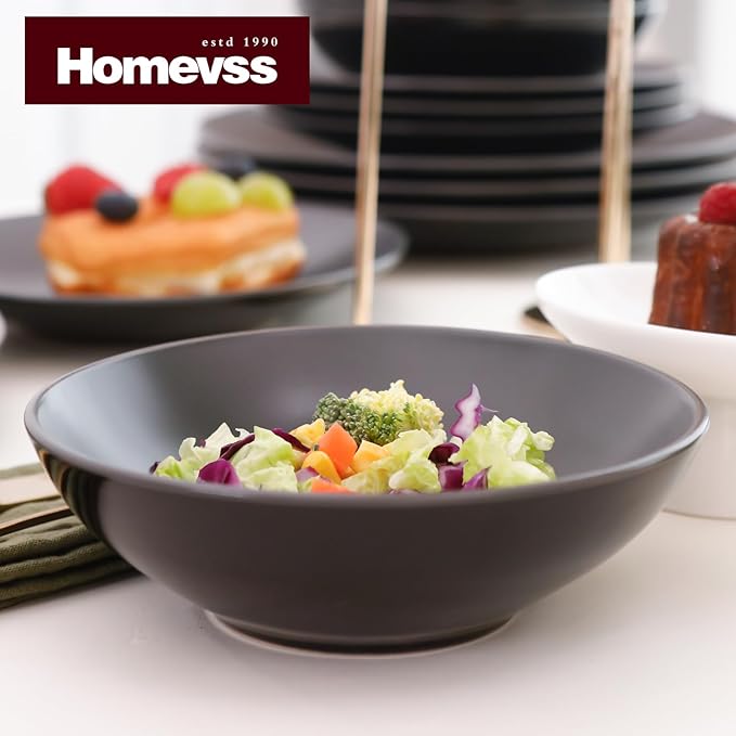 Stoneware Two-Tone Colors Life 18pc Dinner Set, Outside Shiny Black + Inside Matte Glaze Warm Grey