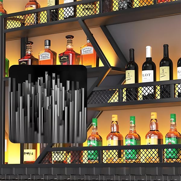 79in Metal Wine Rack Wall Mounted, Modern Wine Storage Rack Wall Mounted with Wine Glass Holder, Liquor Shelf, Bar Shelves for Liquor Bottles (4 Tiers Black, 79 * 7.87 * 48.5INCH)
