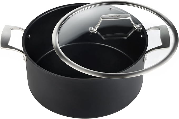 MSMK 8QT Stock Pot with Glass Lid, Burnt also Nonstick, Lasting Non stick, Oven safe to 700째F, Induction, Scratch-resistant Durable PFOA Free Non-Toxic