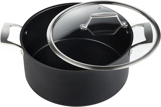 MSMK 8QT Stock Pot with Glass Lid, Burnt also Nonstick, Lasting Non stick, Oven safe to 700째F, Induction, Scratch-resistant Durable PFOA Free Non-Toxic