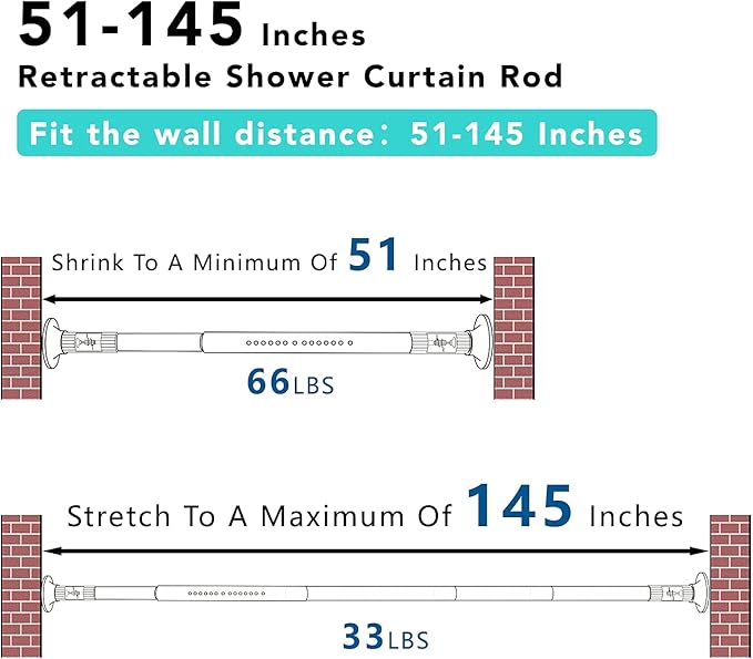 Tension Shower Curtain, Spring Shower Tension Curtain Rod, Closet Rod, for Windows or Shower, Rust Resistant Easy to Install, Umimile (Brown, 51-145??