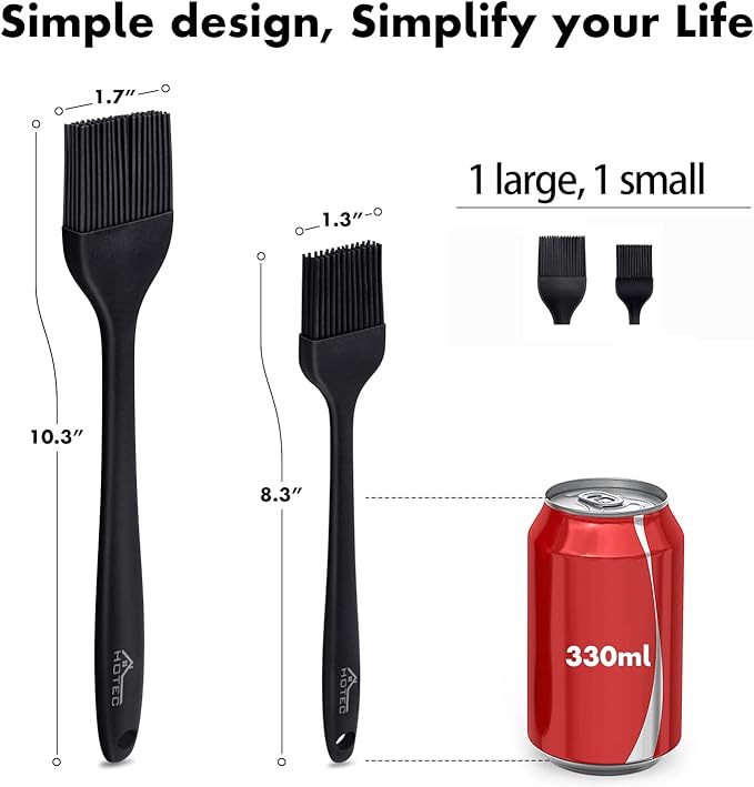 HOTEC 600??Heat Resistasnt Basting Brushes, BPA Free Silicone Pastry Brush, Spread Oil Butter Sauce Marinades for BBQ Grill Barbecue Baking Kitchen Cooking Dishwasher Safe (Black 2)