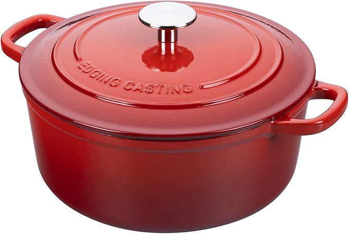 Enameled Cast Iron Dutch Oven Pot with Lid, 7 Quart, Round Dutch Ovens, Bread Oven Dual Handles, for Bread Baking, Oven Safe up to 500째F, Red