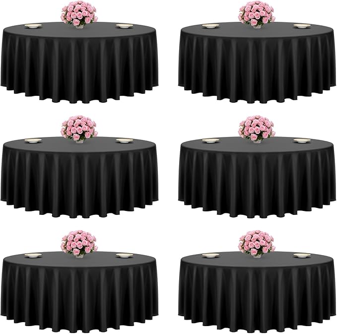 VEVOR Black Round Tablecloths 6 Pack, 120 Inches in Diameter, Stain- & Wrinkle- Resistant, Machine Washable Table Clothes, Polyester Fabric Table Covers for Wedding, Party, Banquet, Formal Events