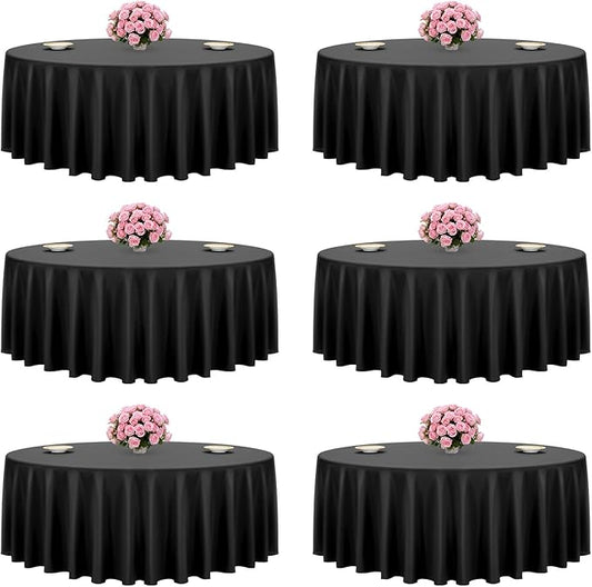 VEVOR Black Round Tablecloths 6 Pack, 120 Inches in Diameter, Stain- & Wrinkle- Resistant, Machine Washable Table Clothes, Polyester Fabric Table Covers for Wedding, Party, Banquet, Formal Events