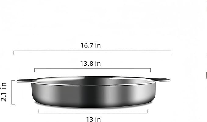 Stainless steel circular Roasting Pan for Oven or frying pan,Suitable for all heat sources,Toaster Oven Tray Pans,Hotel Pan,heavy-duty stainless steel with handle,Dishwasher Safe (W:16.7in;H:2.1in)