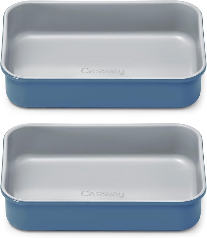 Caraway Nonstick 9??x 6.5??Small Rectangle Baking Pan Duo ??Non-Toxic, PTFE & PFOA Free ??Aluminized Steel Core ??Deep Ceramic Baking Pan for Casseroles, Lasagna & More - Slate