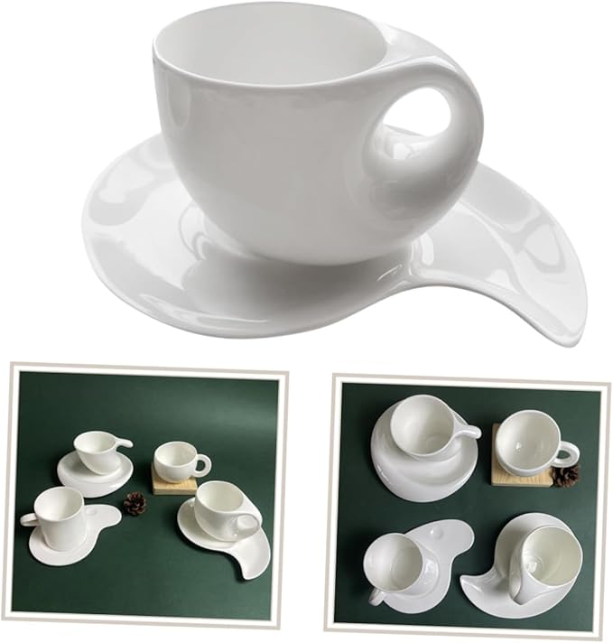 FUOYLOO Creative Pure White Bone Espresso Cup Set with Saucer Elegant Coffee Mug Kit for Office and Afternoon Tea Porcelain Cups for Latte Tea Milk and Juice