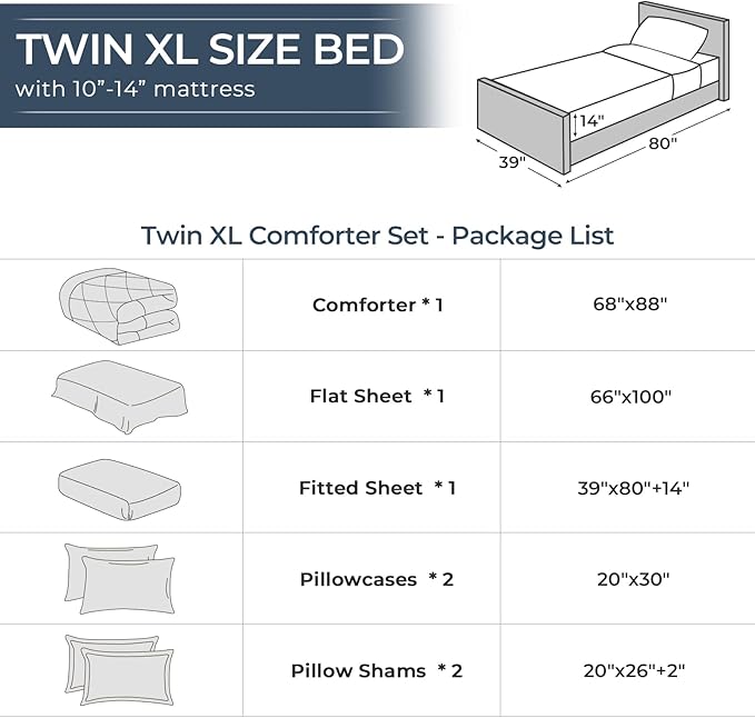 HEVUMYI Twin-XL Comforter Set - 5-Piece All Season Bed in a Bag Twin-XL, Ultra Soft Bedding Set with Comforter, Flat Sheet, Fitted Sheet, Pillowcases, Pillow Shams, Dark Grey