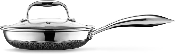 HexClad Hybrid Nonstick 7-Inch Frying Pan with Tempered Glass Lid, Stay-Cool Handle, Dishwasher-Friendly, Oven-Safe Up to 900째F, Induction Ready, Compatible with All Cooktops