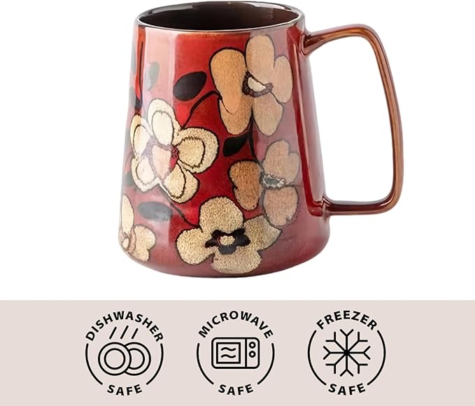 Extra Large Tall Coffee Mugs with Handle - Set of 2, 24 oz Ceramic, Dishwasher & Microwave Safe, Flower Design