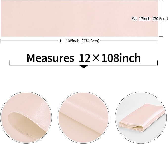 Pufogu 10-Pack Rose Gold Satin Table Runner 12 x 108 Inch Long Bright and Smooth Silk Fabric Table Runner for Wedding Banquet Birthday Party Decoration