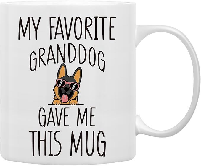 QASHWEY German Shepherd Dog Grandma Gifts Mug, Funny German Shepherd Dog Lover Owner Coffee Mug Tea Cup Gifts for Grandma Grandpa, My Favorite Granddog Gave Me This Mug Coffee Cups Ceramic 11oz