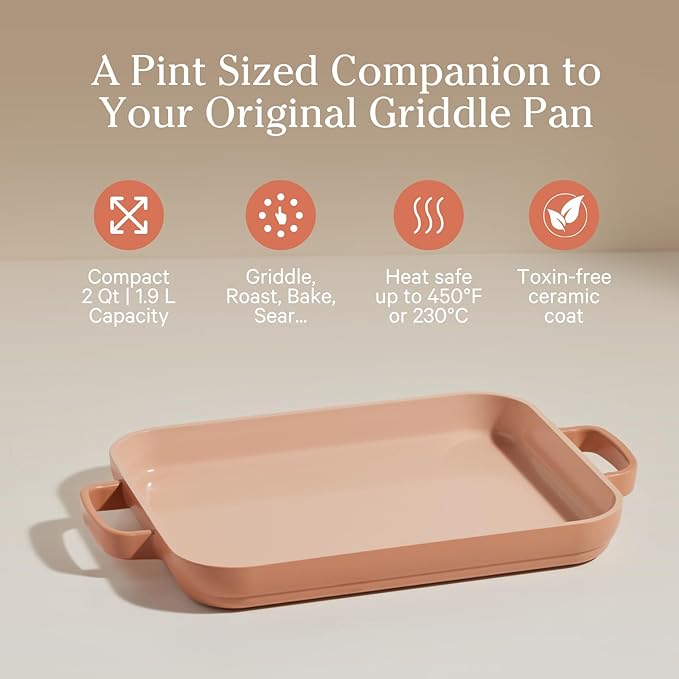 Our Place Mini Griddle Pan | 9" (2 Qt) Nonstick Ceramic Griddle Pan for Stovetop & Oven | PFAS-Free, Oven-Safe up to 450째F, Easy-Grip Handles | Spice