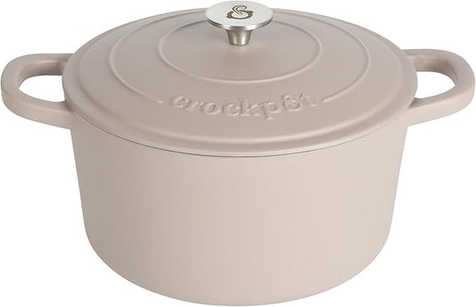 Crock-Pot Artisan 5-Quart Round Cast Iron Dutch Oven with Lid ??Matte Dusty Pink, Durable Oven Safe Cookware