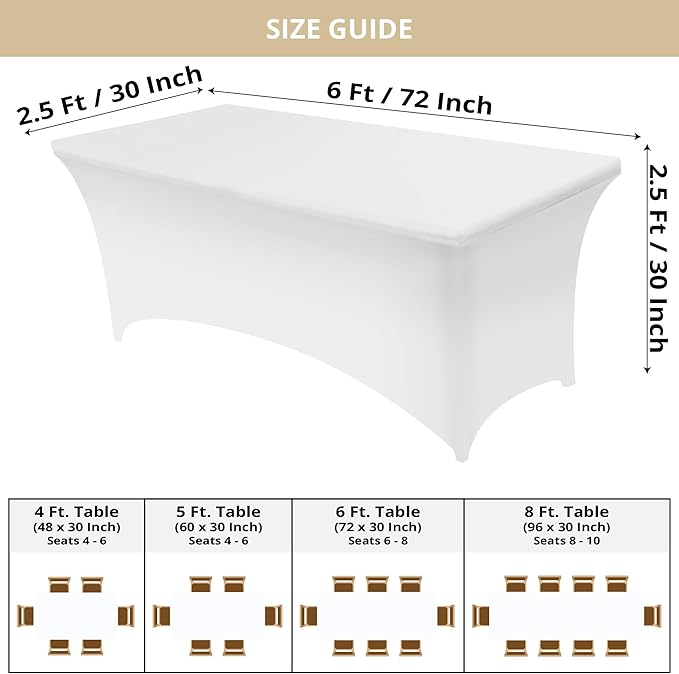 Utopia Kitchen Spandex Tablecloth 2 Pack [6FT, White] Tight, Fitted, Washable and Wrinkle Resistant Stretch Table Cloth Rectangle Cover for Trade Show, Weddings & Parties [72Lx30Wx30H Inch]