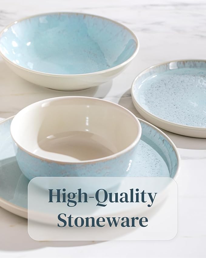 Stoneware dinnerware set 8 persons 32 pcs ??Modern style plates and bowls set ceramic ??Dishwasher safe and scratch resistant ??Bowl and plate set ??Dinner service Pure Living beige & blue