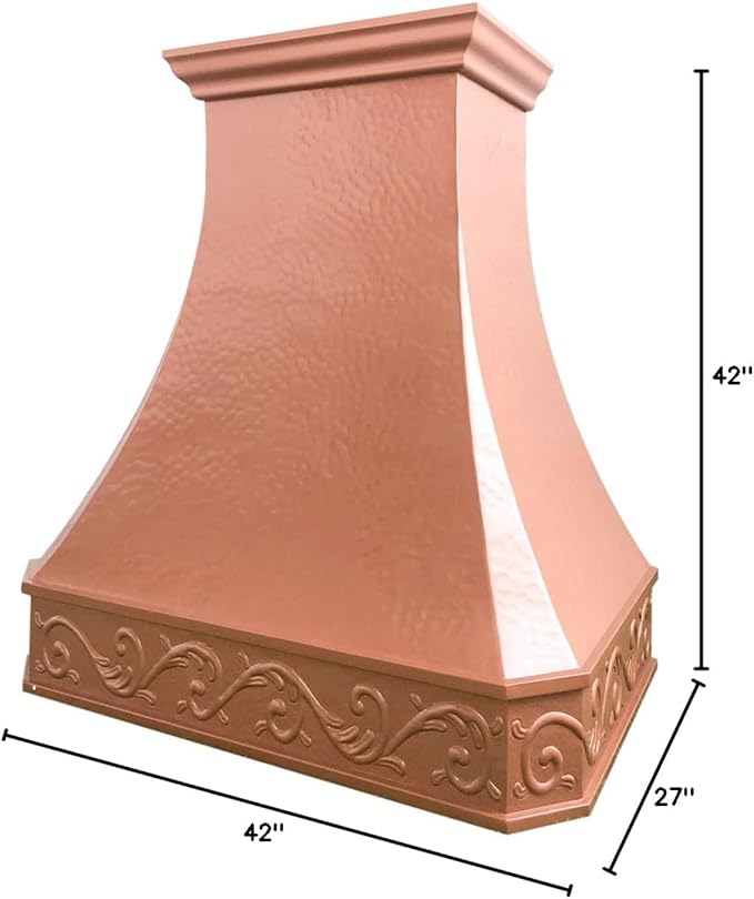 CT Copper Tailor Copper Vent Hood Island Mount,42'' W,42'H, 1150 CFM Exhaust Fan,Stainless Steel Vent,LED Light,Dishwasher-Safe Baffle Filters,Light Hammered-Penny Patina,VH3A