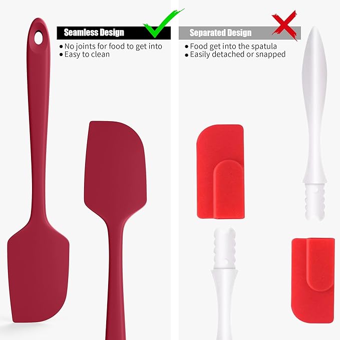 600째F Heat Resistant Silicone Spatula, Doosu High Temp Flexible Kitchen Rubber Bowl Scrapers Food Grade Seamless Baking Supplies Scratch-Proof for Scraping Non-Stick Pans (Red, 11.4in)