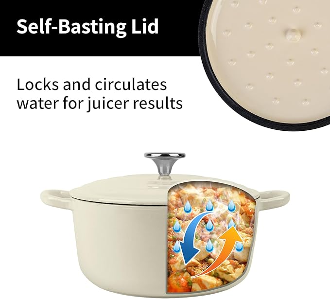 Enameled Cast Iron Dutch Oven Pot with Lid, 3.9 Quart Dutch Oven for Bread Baking, Oven Safe up to 500째 F, Suitable for Bread Baking, Braising, Roasting, Stews, White