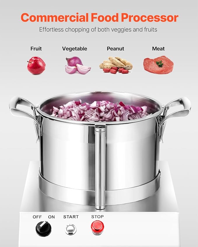 VEVOR Food Processor & Vegetable Chopper, 6.3 Quart Food-Grade Stainless Steel Food Processor Chopper with 2 Extra S-Curve Blades, Ideal for Chopping Vegetables, Fruit, Grains, Nuts