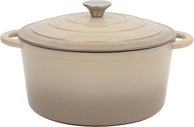 Gibson Home Addlestone 7 Qt Enameled Cast Iron Dutch Oven Pot with Lid ??Round, Oven Safe to 500째F, Ideal for Bread Baking & Stews - Gradient Taupe