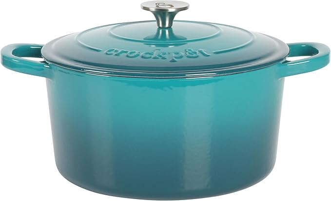 Crock-Pot Artisan 7-Quart Round Dutch Oven ??Teal Ombre, Enameled Cast Iron Oven Safe Cookware