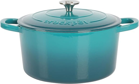Crock-Pot Artisan 7-Quart Round Dutch Oven ??Teal Ombre, Enameled Cast Iron Oven Safe Cookware