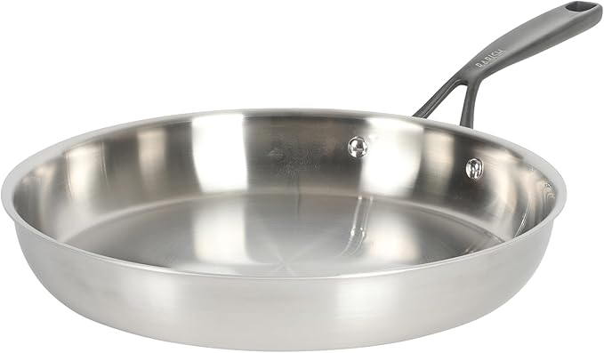 Babish 12-Inch Tri-Ply Stainless Steel Frying Pan with Lid & Black Handle ??Professional Grade Skillet for Searing, Saut챕ing & Even Heat Cooking