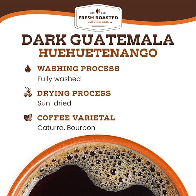 Fresh Roasted Coffee, Dark Guatemala Huehuetenango | 12 oz | Single Origin | Dark Roast | Kosher | Whole Bean