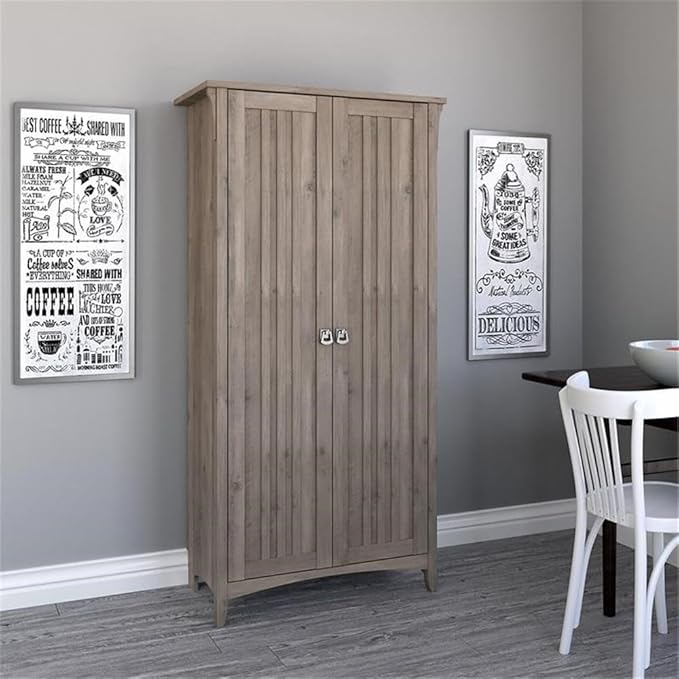 Bush Furniture Salinas Kitchen Pantry Cabinet with Doors in Driftwood Gray