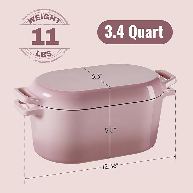 Dutch Oven for Bread Baking, 6 QT Bread Dutch Oven for Sourdough, Enamelled Cast Iron Bread Oven with Lids, Heavy-Duty Non Stick Sourdough Loaf Pan, Meatloaf Pan, Pink