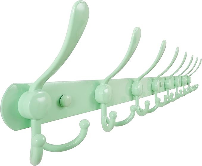 Dseap Coat Rack Wall Mount - 29.5??Long 8-Tri-Hooks Heavy Duty Coat Hanger Rail Wall Hooks for Hanging Coats Hats Clothing Clothes Purse Mudroom Entryway, Green