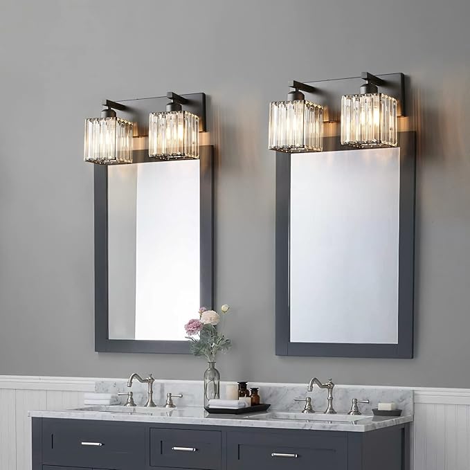 Modern Bathroom Vanity Light 2-Lights Black Crystal Bathroom Wall Light Vanity Light Fixturesï¼?2.59-inch Modern Minimalist Design