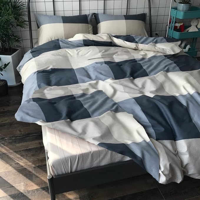 Full Comforter Set Fluffy Modern Style Plaid Comforter Set Checkered Pattern Comforter for Boys Men 3 Pieces Bedding Set 1 Geometric Comforter with 2 Pillow Shams All Season Full Size Comforter Set