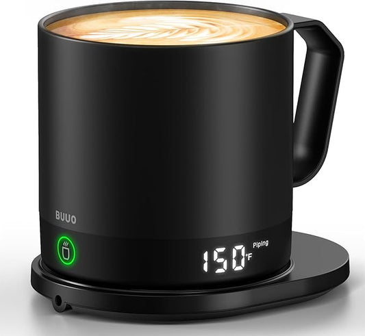 Heated Coffee Mug Rechargeable - Temperature Control Self Heating Coffee Mug 14oz with Lid, Double Sided & Real-Time LED Display, Hot up to 150?? Birthday Gifts for Women and Men(Black)