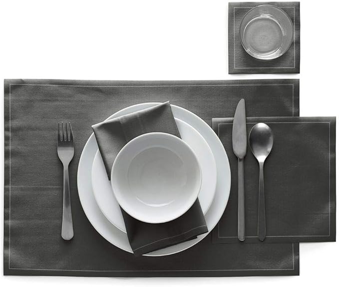 MY DRAP Washable And Reusable Cloth Placemat - 17.7 x 12.6 in (12 Per Roll, Cotton Anthracite Grey)