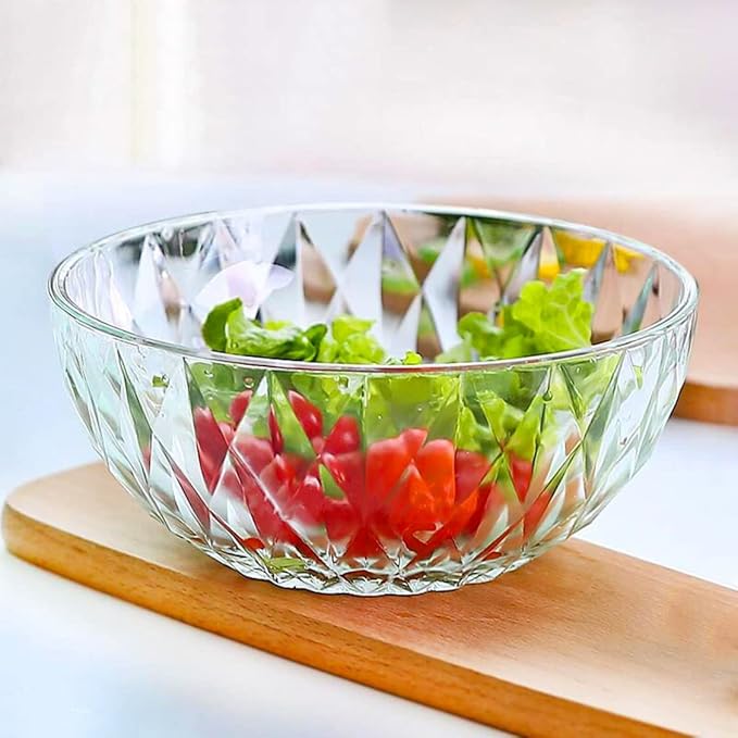Le'raze Glass Diamond Design Bowl - Decorative Centerpiece for Kitchen & Home Decor, Great for Dining, Living Room, Serving, Salad, Pasta, Candy, Fruit
