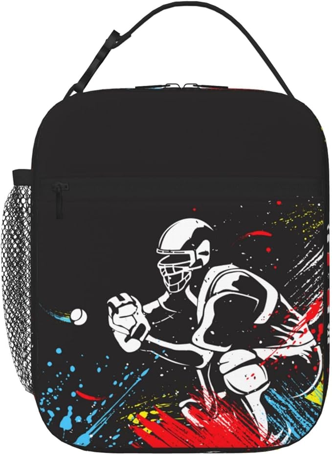 YIJIUWKIS Baseball-themed Lunch Box for Boys Men Sports Insulated Lunch Bag with Baseball Players Pattern Print, Black Cooler Thermal Meal Bag with Water Bottle Holder for Kids Teens Youth Adults