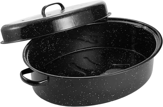 Granite Roasting Pan, 18??Enameled Roasting Pan with Domed Lid. Oval Turkey Roaster Pot, Broiler Pan Great for Turkey, Chicken, Lamb, Vegetable. Dishwasher Safe Cookware Fit for 18Lb Turkey by Kendane