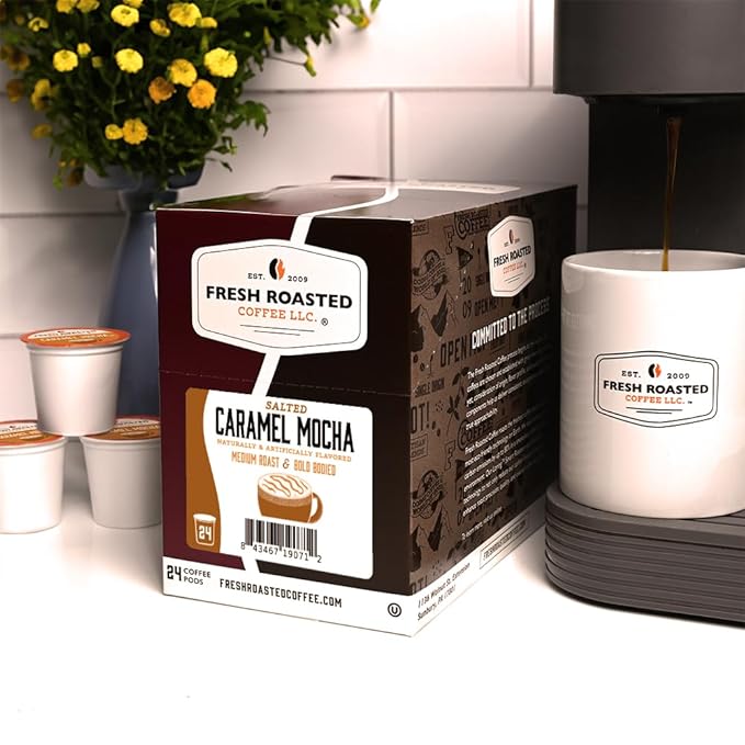 Fresh Roasted Coffee, Salted Caramel Mocha, Flavored Coffee Pods, K-Cup Compatible, 24 Count