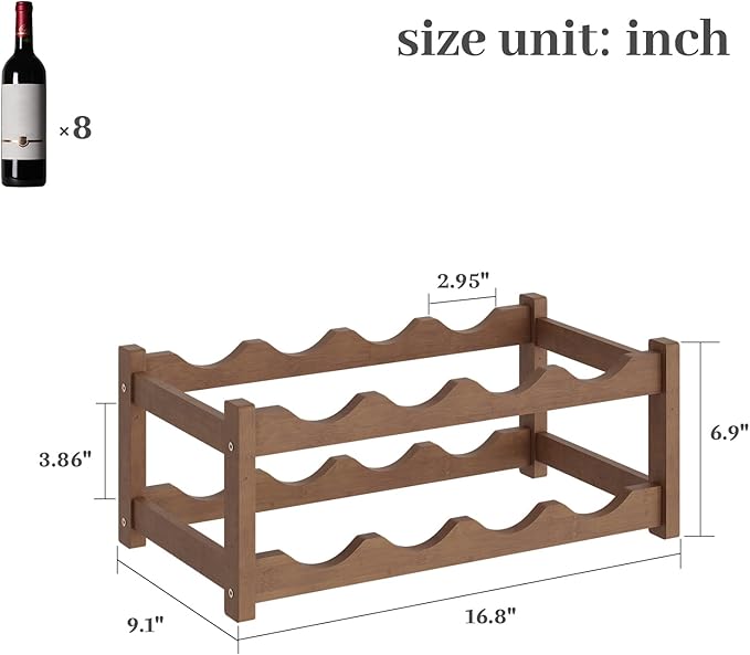 Wine Rack竊똁amboo Wine Storage Cabinet Shelf竊똂ountertop Wine Shelf- Freestanding Wine Holder for Kitchen & Pantry (Brown, 2-Tier)