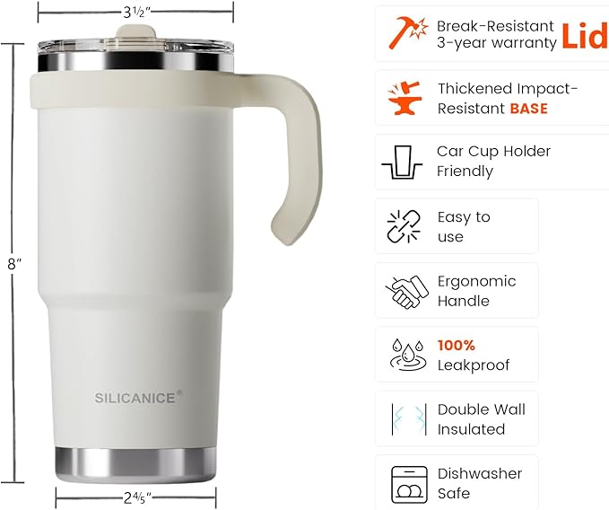SILICANICE Kids - 24oz Insulated Tumbler - Removable Flip Spout & Straw Water Bottle With Durable handle, Base & Lid, Leak proof, Perfect for School, Sports, Lunch, Travel & Camp- Cream
