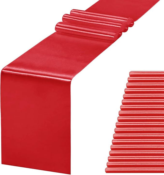 JEVIX 20 Pack Satin Table Runner 12 X 108 Inch Silk Table Runner for Party,Wedding, Birthday, Banquets,Decoration(Red)