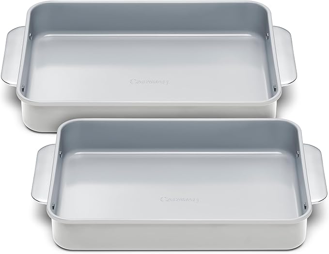 Caraway Non-Stick Ceramic 9?쓝13??Rectangle Pan Duo - Naturally Slick Ceramic Coating - Non-Toxic, PTFE & PFOA Free - Perfect for Brownies, Lasagnas, and More - Gray