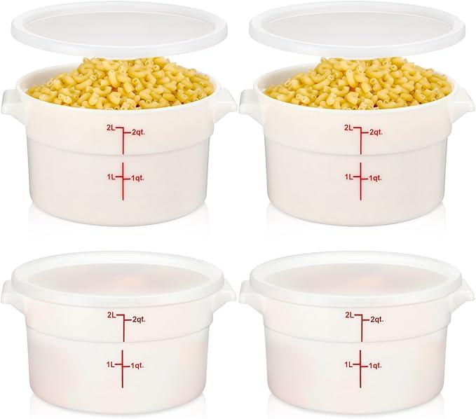 Hushee 4 Pcs Commercial Food Storage Containers Round PP Food Storage Containers with Lids for Pantry Translucent Plastic Tubs with Lids for Storage Food Safe Bucket with Scales and Handles (2 Quart)