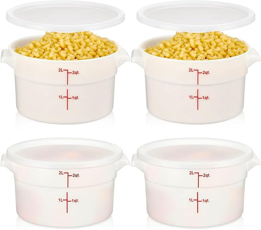 Hushee 4 Pcs Commercial Food Storage Containers Round PP Food Storage Containers with Lids for Pantry Translucent Plastic Tubs with Lids for Storage Food Safe Bucket with Scales and Handles (2 Quart)