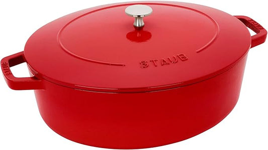 STAUB Cast Iron 6.25-qt Shallow Oval Dutch Oven, Cherry