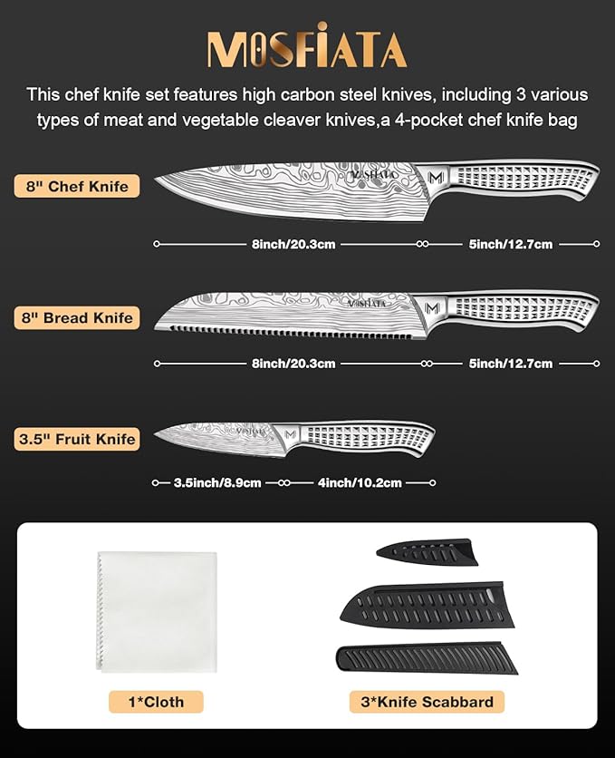 MOSFiATA 6pcs knife set竊똉apanese Stainless Steel Knife Sets for Kitchen with Oxford cloth storage bag Dishwasher Safe, For Outdoor